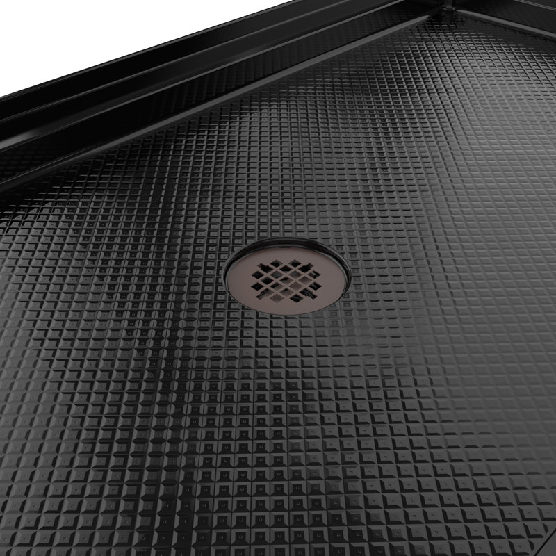 DreamLine SlimLine 32 inch D x 60 inch W x 2 3/4 inch H Single Threshold Black Alcove Shower Base with 2 inch Oil Rubbed Bronze Center Round Drain