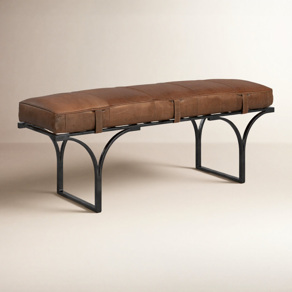 Magnolia Bench, Caramel Genuine Leather