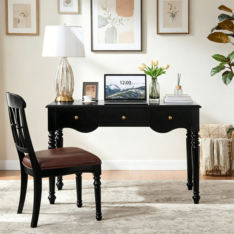Bureau d'écriture Retro, H 30,7 po x l 55,11 po x P 23,62 po, Noir