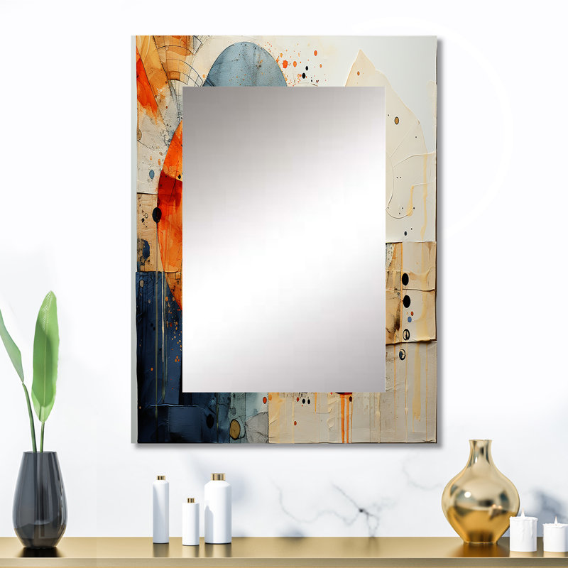 Mixed Media - Abstract Spirals Unique Mirror, Teal Large Wall Mirror, Printed Metal Art, 32" x 24"