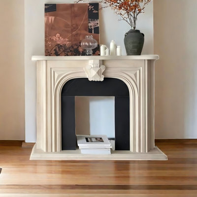 Solid + Manufactured Wood white and black Fake Fireplace Entrance Mantel