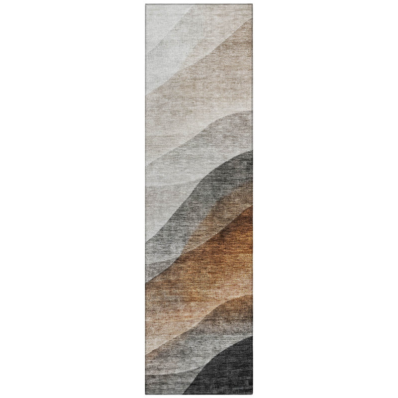 Machine Washable Indoor/Outdoor Segin ACN1176 Khaki Rug, Runner 2'3" x 7'6"