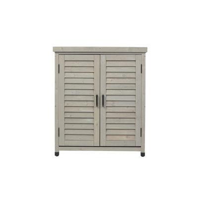 Potting Bench with Storage Cabinet and Metal Table Top for Outdoor Patio, Garden Furniture Wood Workstation 31x17x36