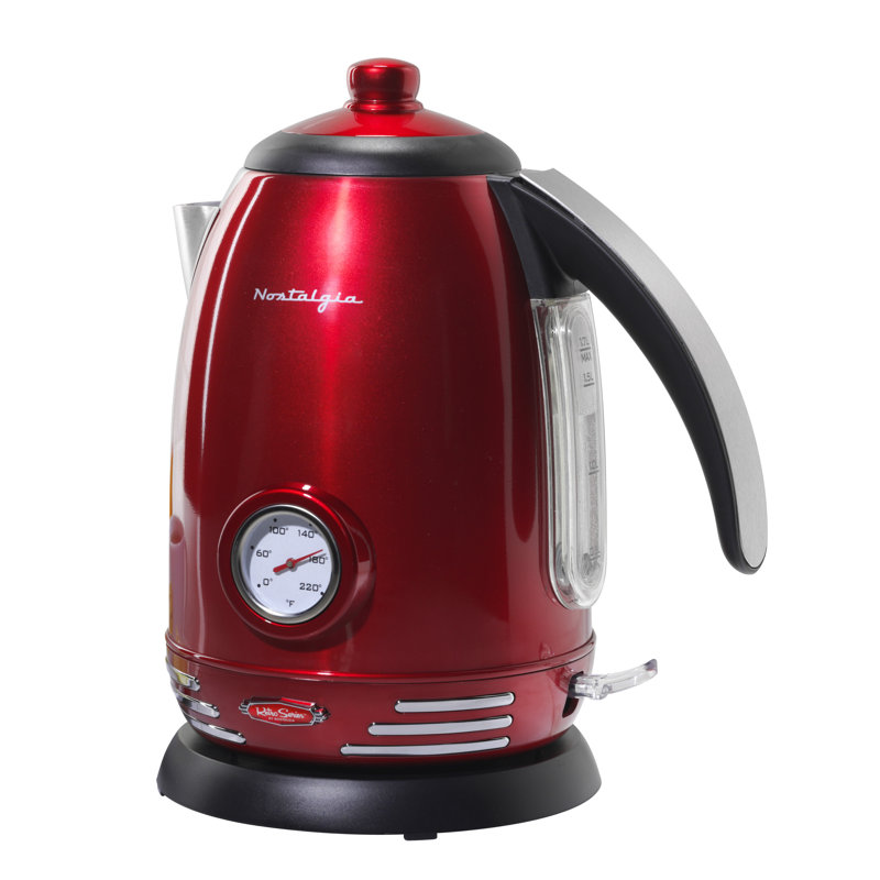Retro Red Stainless Steel Electric Water Kettle with Thermostat