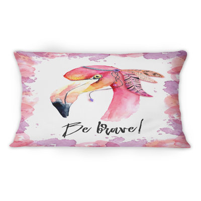 Be Brave Pink Flamingo With Feathers -1 Traditional Printed Throw Pillow -  Design Art, CU40459-12-20