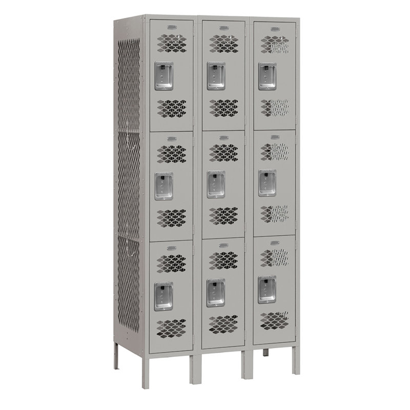 Casier gym 3 étages 3 étages, H 78 po x l 36 po x P 12 po, Gris, Non assemblés