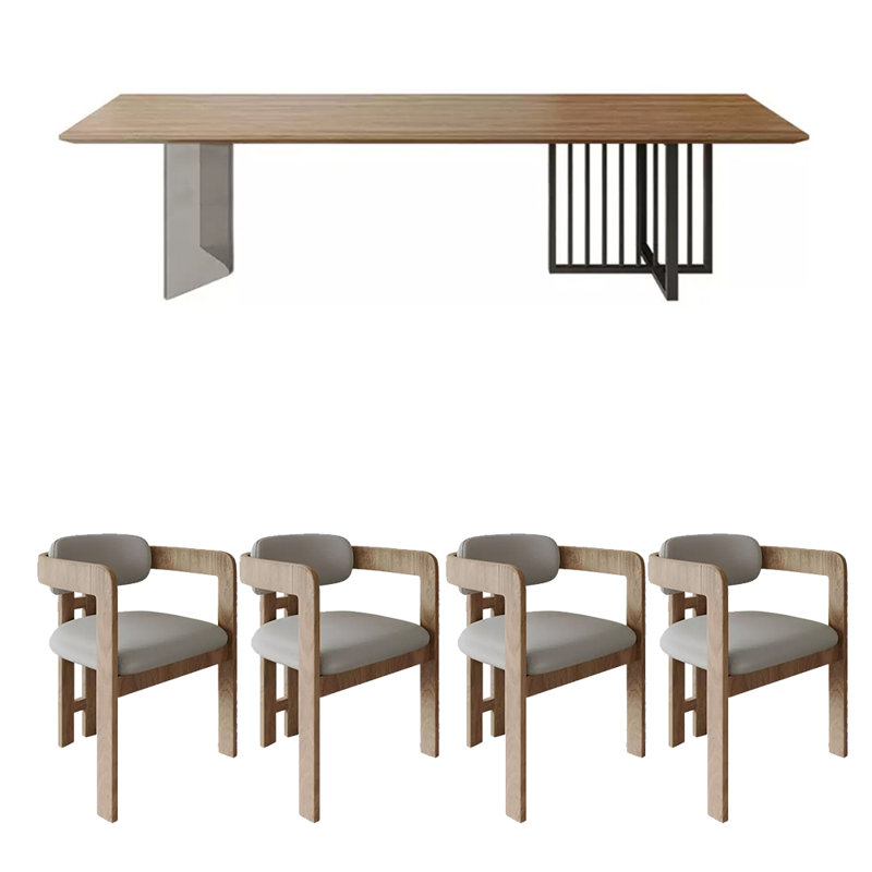 4 - Person Solid Wood Top Double Pedestal Dining Set,  29.53" H x 31.5" W x 94.49" L