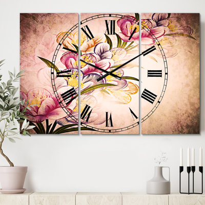 Fleurs mauves - horloge murale