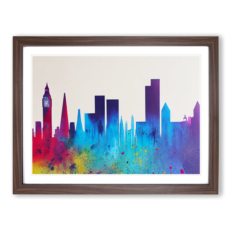 Colourful London Skyline Vol.2 Abstract - Painting, 46cm H x 64cm W x 2cm D, Walnut Framed
