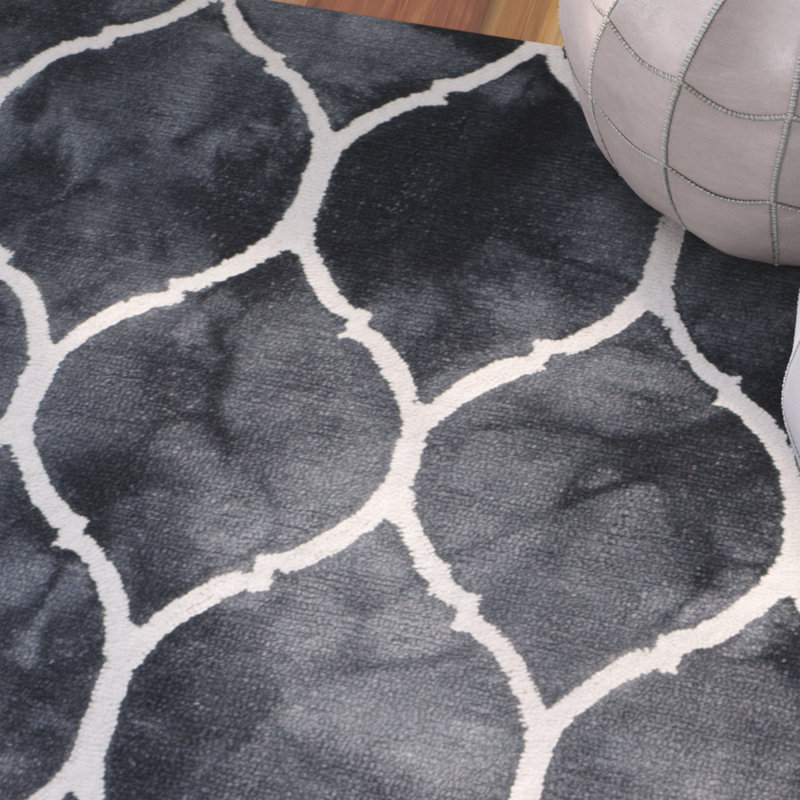 Coleman Hand Tufted Wool/Cotton Geometric Rug in Ivory/Graphite, Rectangle 4' x 6'