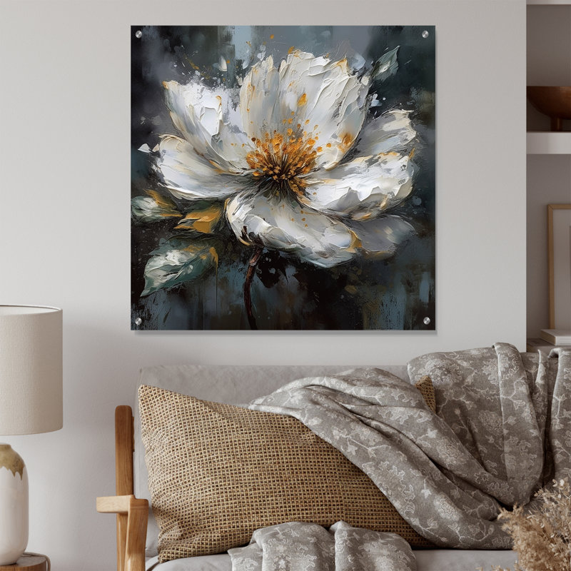 Vibrant blanc gris pivoine fleur - pivoines, art mural acrylique, H 16 po x l 16 po