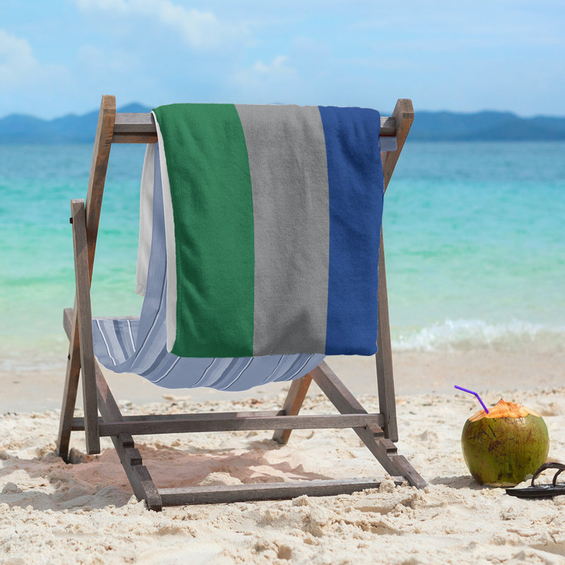 Cotton Blend Beach Towel, Green/Gray/Navy Blue