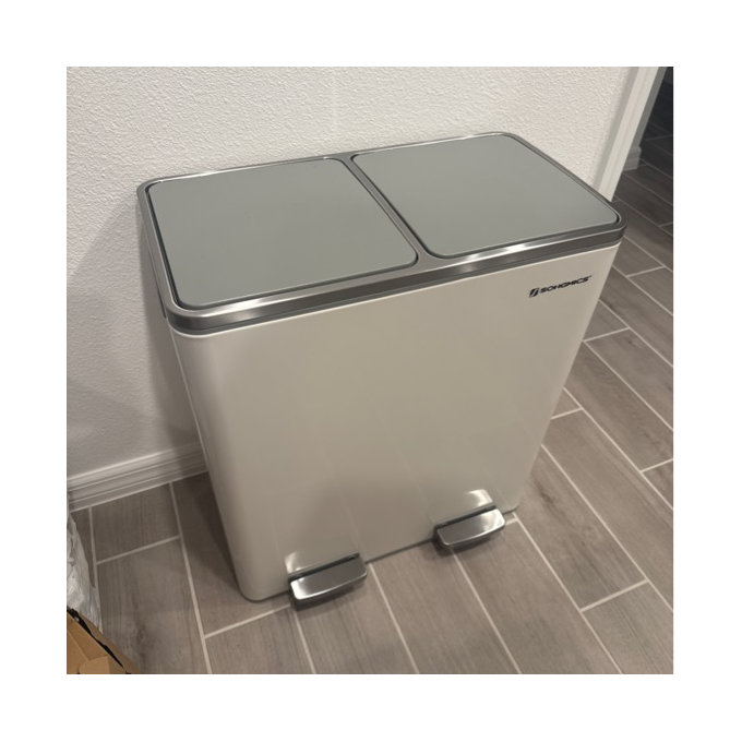 2 x 8 Gallon Stainless Steel Multi-Compartments Trash Can with 15 trash bags - Almond