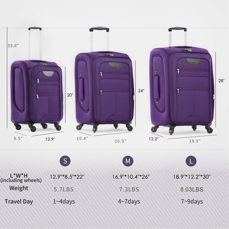 Ensemble de 3 valises extensibles Softside Valise, Purple