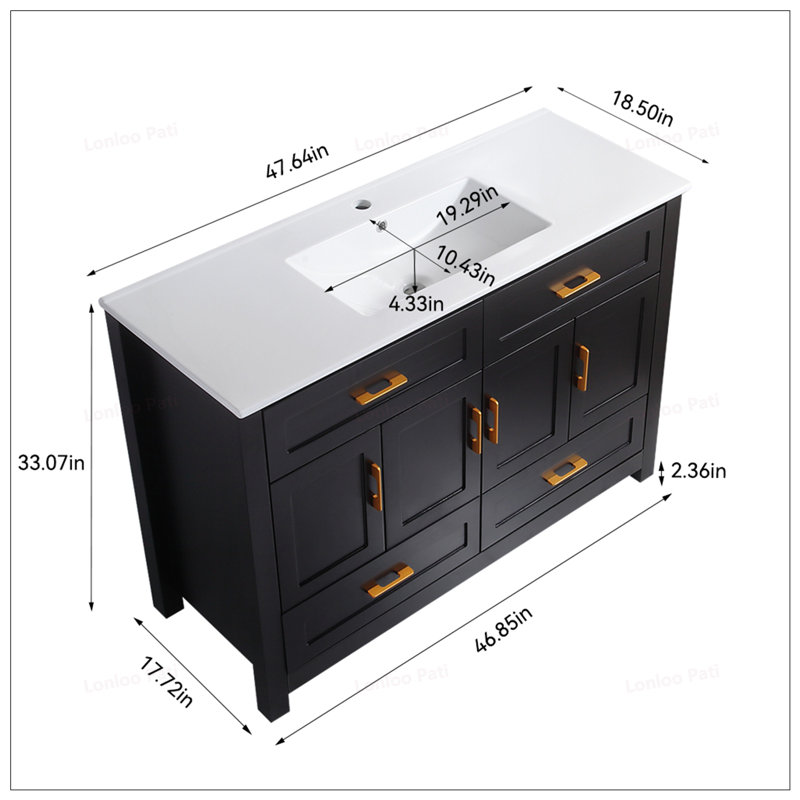 48 inch Soft close doors Bathroom Vanity with Ceramic Sink Combo, Black