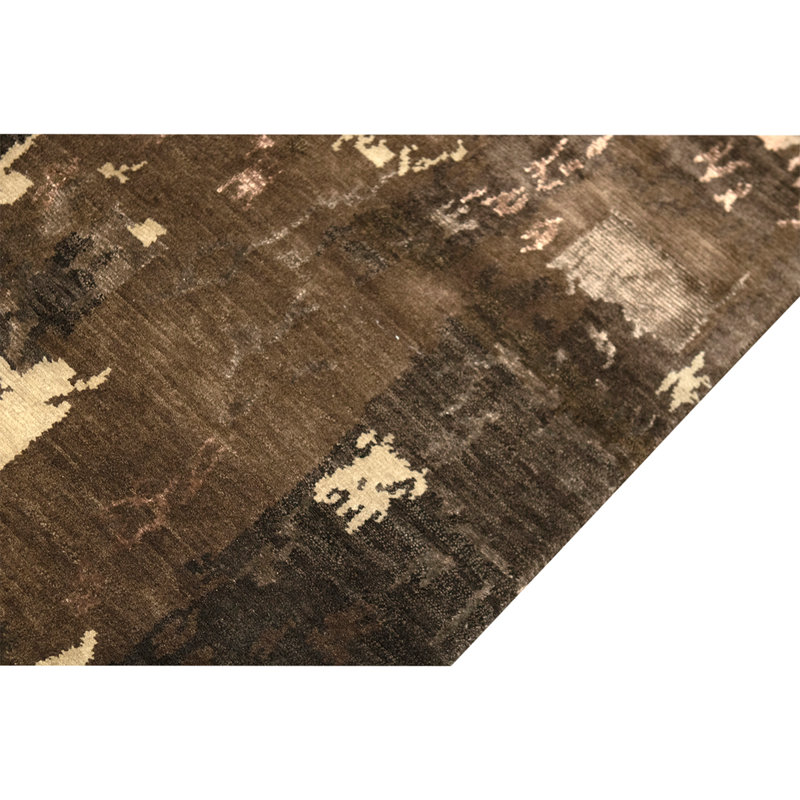 Tapis brun foncé / beige noué à la main de haute qualité
