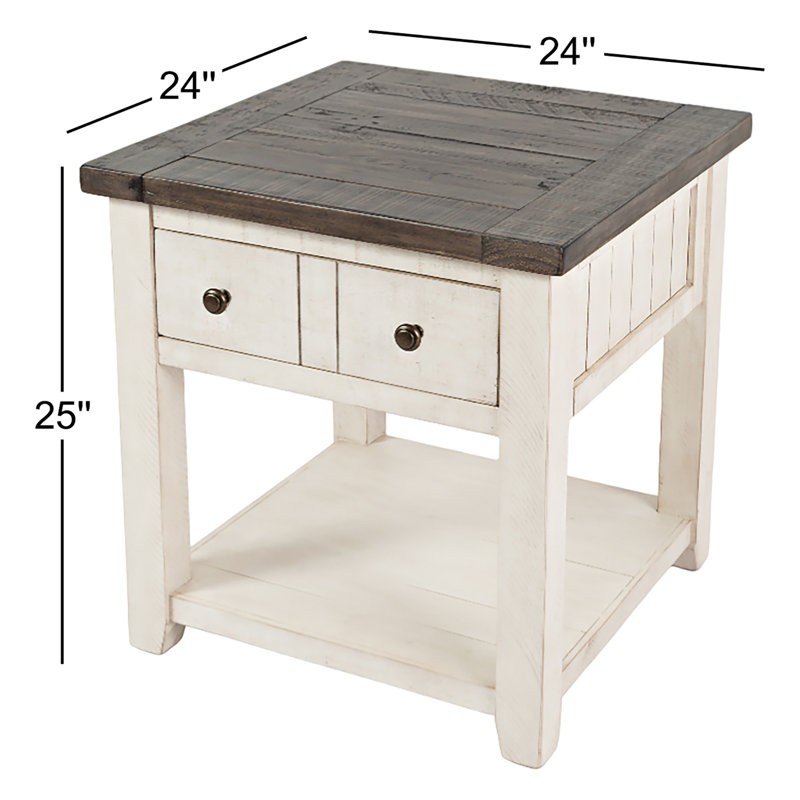 Hemsworth Solid Wood End Table with Storage, White