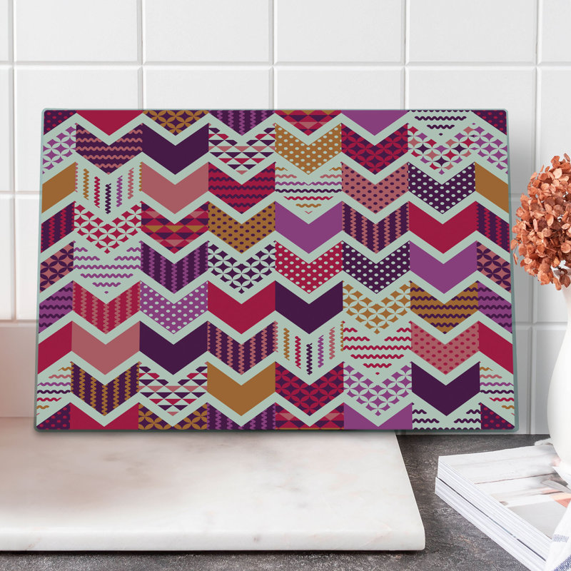 Ambesonne Colorful Cutting Board Large Size Arrow Chevron Geometry Multicolor