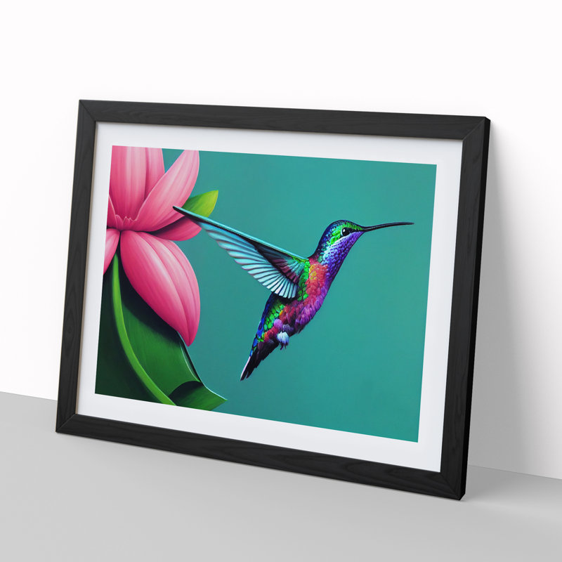 Timeless Floral Hummingbird - Single Picture Frame Print, Black Framed, 46cm H x 64cm W x 2cm D