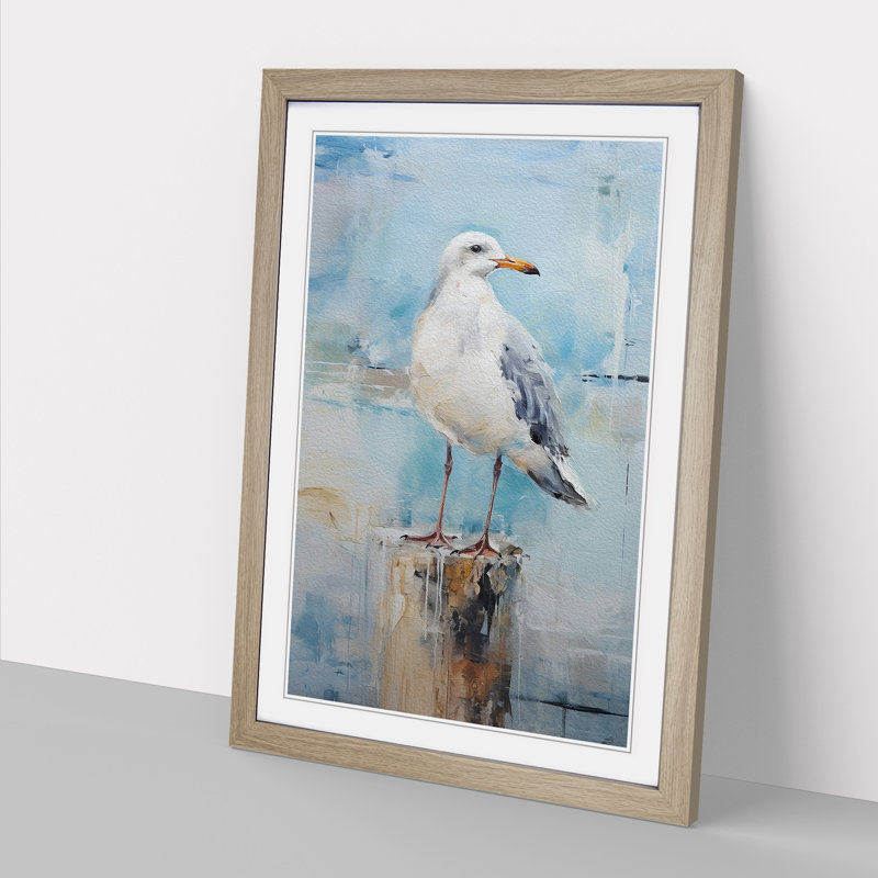Seagull Gestural No.3 Framed Print, 64cm H x 46cm W x 2cm D, Oak Framed