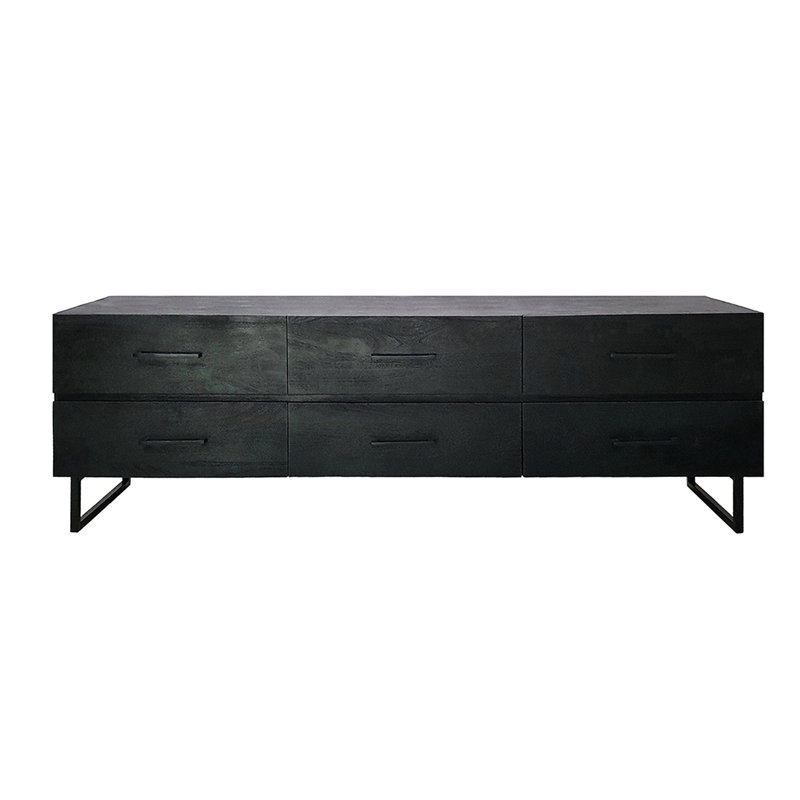 Armoire 86,5x20x30,5 "en noir - Buffet minimaliste en bois et fer avec rangement efficace en bois moderne, fer et intérieur spacieux