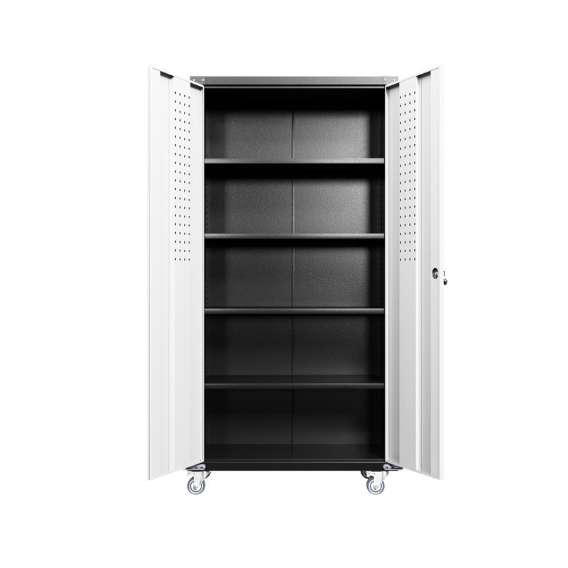Armoire verrouillable en métal avec 4 tablettes et roues réglables - Rangement pour bureau à domicile Portes verrouillables robustes et utilisation