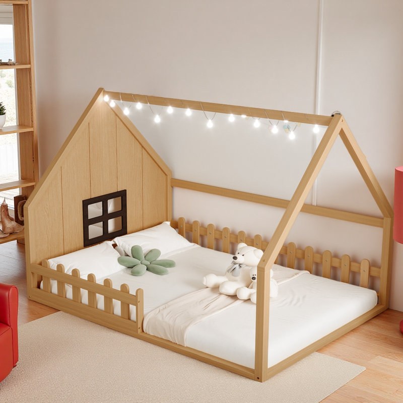 Lit à DEL avec clôture pour enfants, Ivoire ivoire