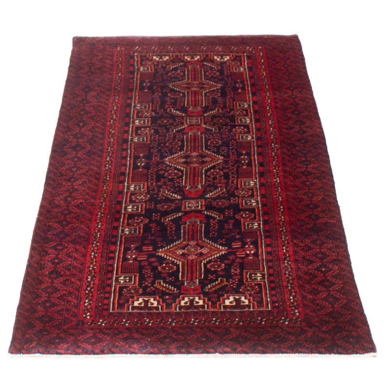 Tapis rouge / bleu en laine noué à la main de conception unique 3 pi 6 po x 6 pi 10 po années 2000 Gafford
