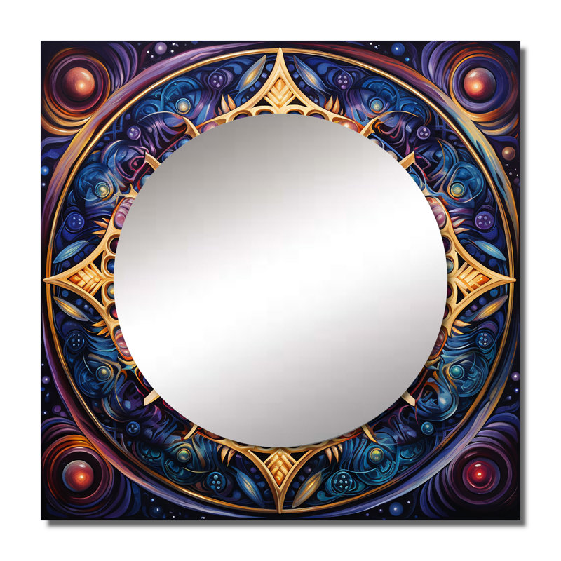 Décoration murale rétro or floral mandala magique - miroir carré boho mandala pour chambre à coucher, 29 po x 29 po