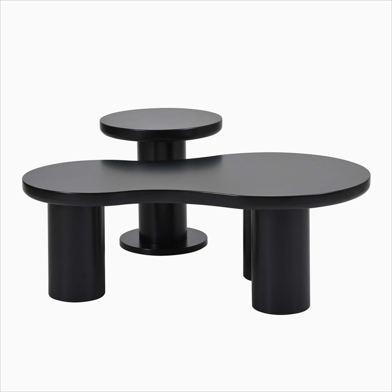 Ensemble de 2 tables basses gigognes faciles à assembler, Noir, noir, noir, noir
