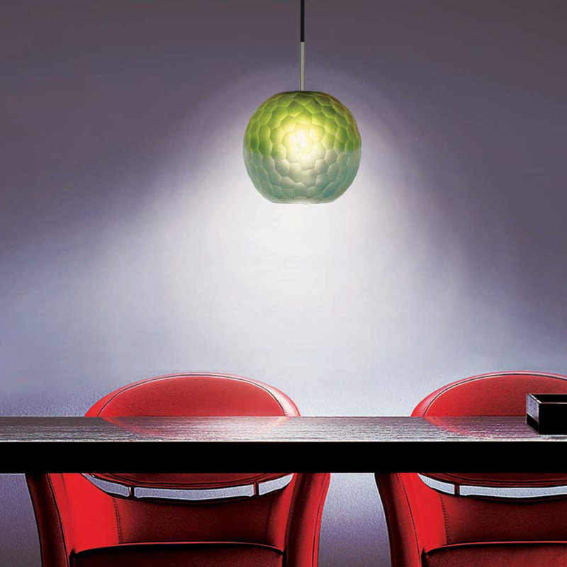 Luminaire suspendu sphérique unique / remarquable à 1 lumière Evisage VI, Bleu / vert, Nickel brossé