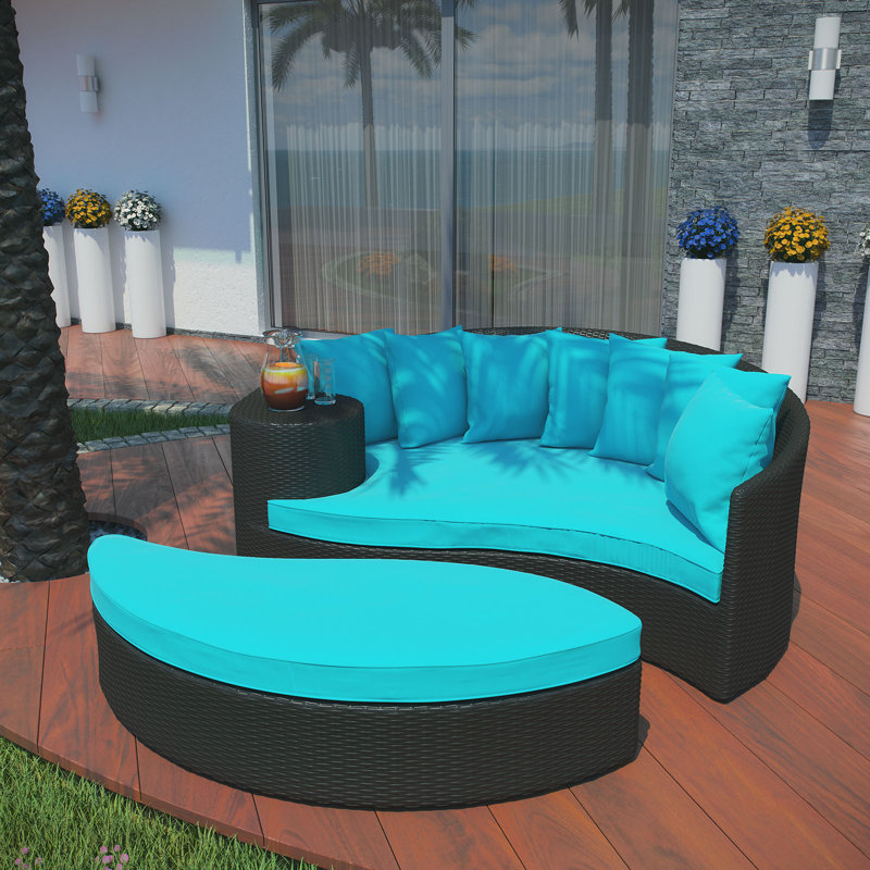 Modway Taiji Outdoor Patio Daybed, Espresso, Turqoise