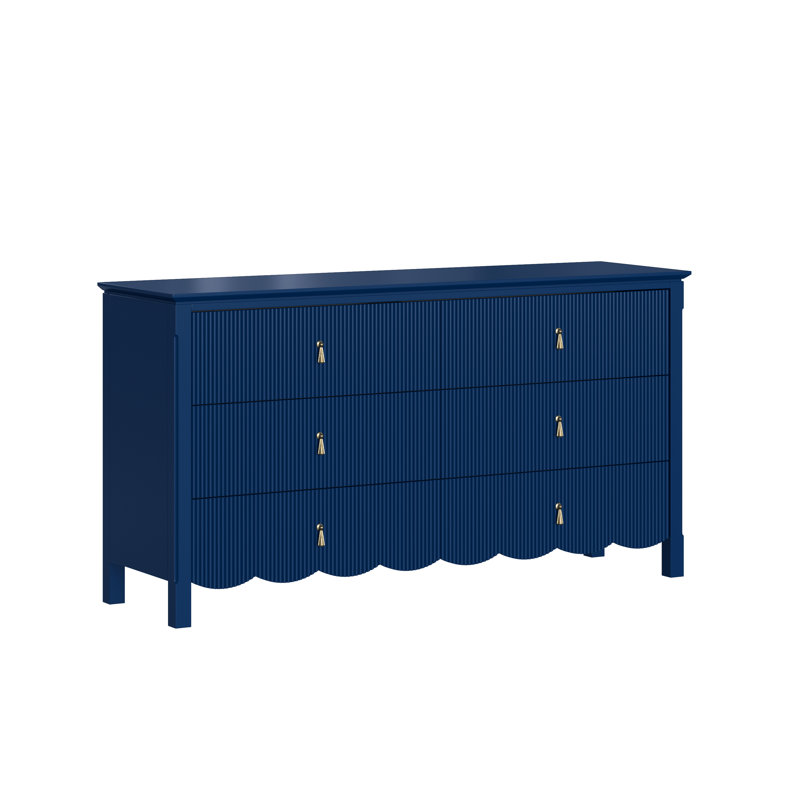 Mortola Wood 6 Drawer Reeded Dresser, Navy Blue
