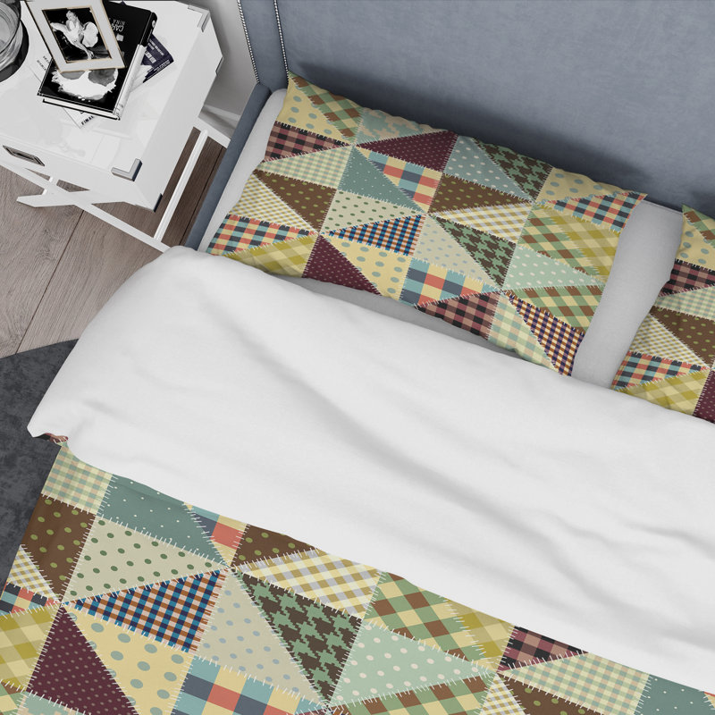 Multicolor Square Patchwork - Patterned Duvet Cover Set, King Duvet Cover + 2 King Shams