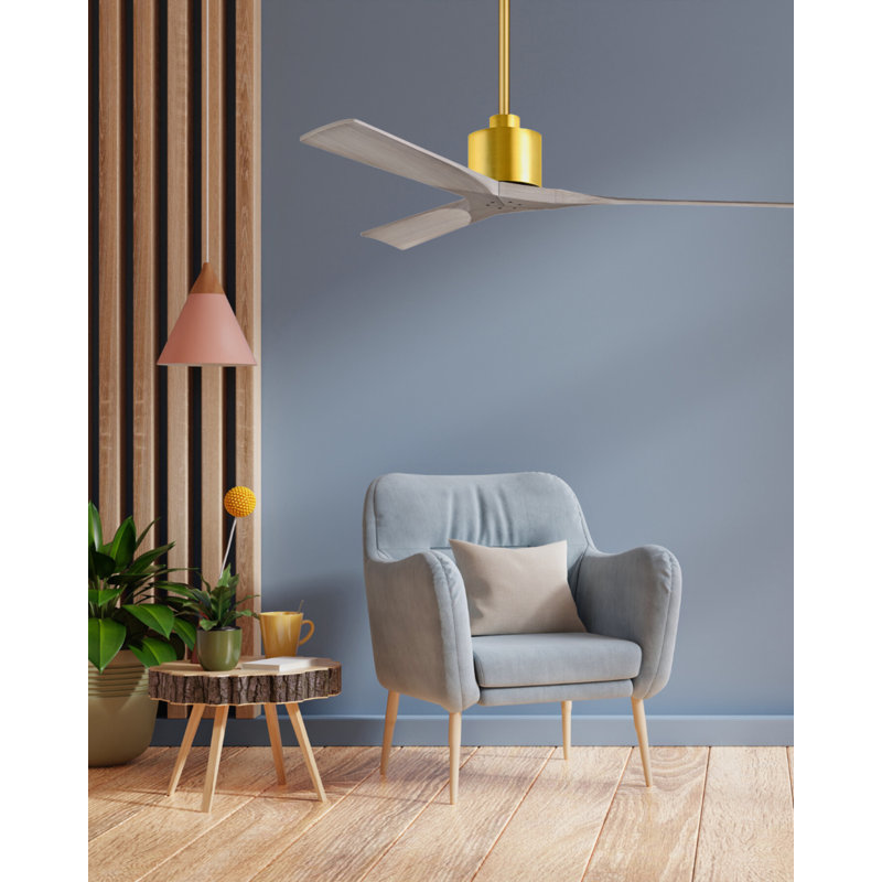 Nan 52" Ceiling Fan In Textured Bronze And Matte White Blades, Brushed Brass, Gray Ash Tone, 60"
