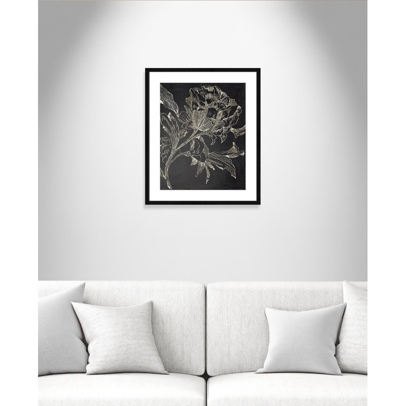 «Clarendon Golden Flower Folklore I» par Asia Jensen, reproduction de cadre photo, H 25,5 po x l 21,5 po, Grain de bois noir