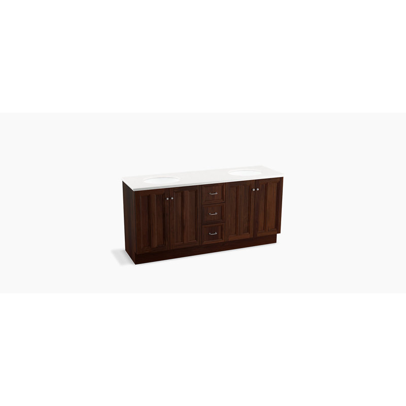 Damask 72" Vanity Base Only with Toe Kick, 4 Doors and 3 Drawers, Split Top Drawer, Ramie noyer