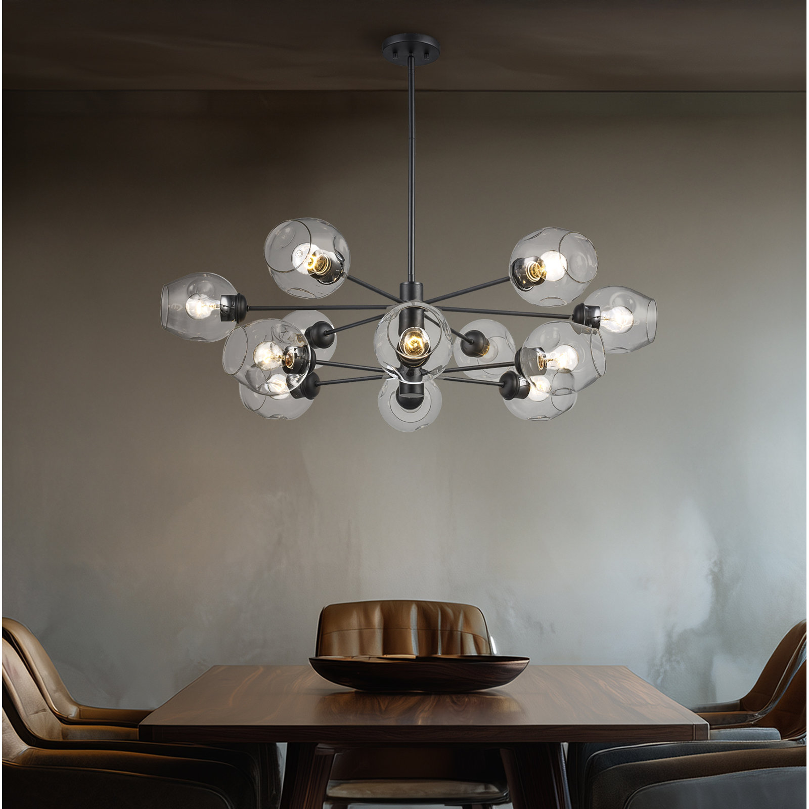 Anastasia 12 - Light Dimmable Sputnik Chandelier, Clear, Satin Black
