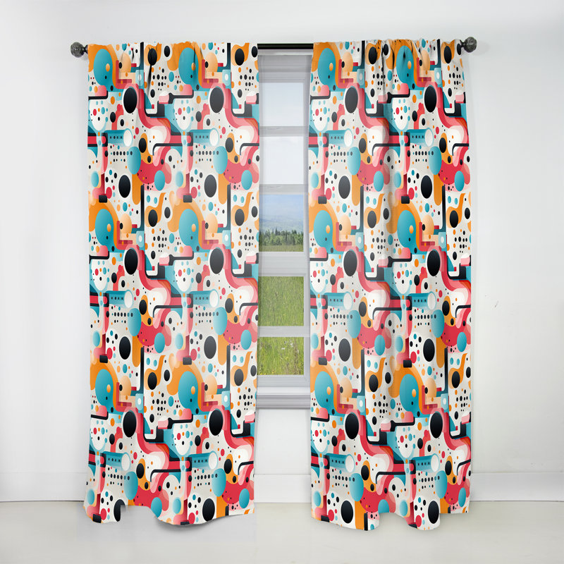 Natascha rose et bleu Mid-Century tendance motifs IV - Rideau abstrait - Velours obscurcissant - 1 panneau, L 52 po x L 90 po