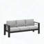 Canapé de patio 75 po 3 places toutes saisons en métal avec coussins gris clair, structure noire, capacité de 330 lb-690898654