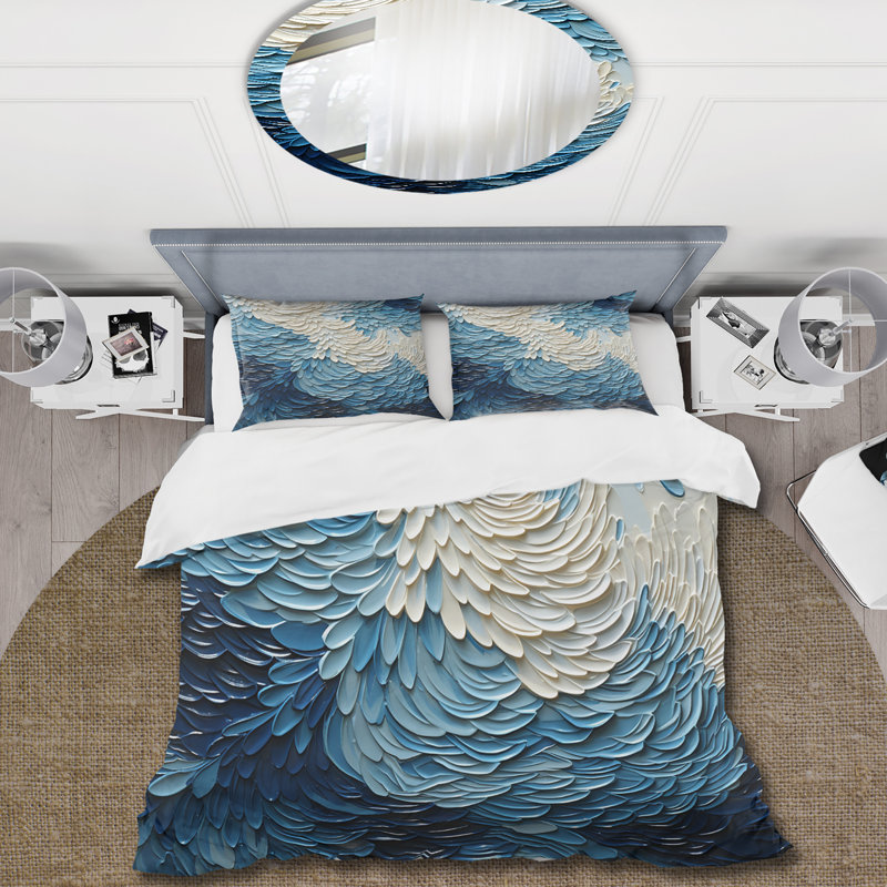 Ensemble de housse de couette bleu et blanc Modern Waves Of The Coast III - Coastal Minimalisme
