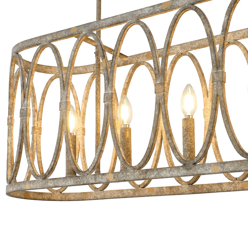 Rustic Metal Oval - Ring 5 - Light Kitchen Island Linear Chandelier, Aged Gray-Blue