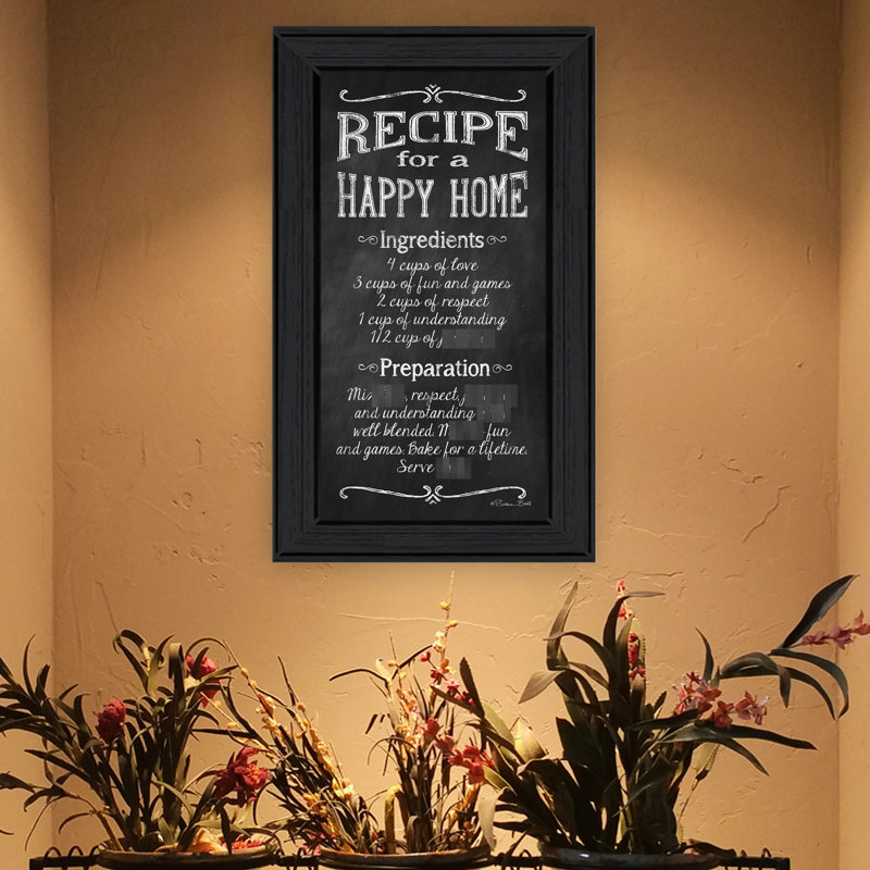 Prêt à créer une atmosphère chaleureuse avec «Recipe for Happy Home», reproduction encadrée, papier multicolore, 12 po x 21 po x 1 po, cadre noir, impression sur papier, cadre, embellissez votre maison