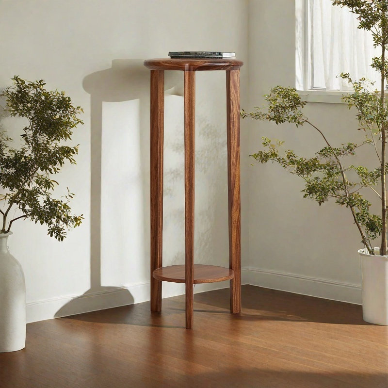 Support pour plante double en bois massif avec polishe, H 37,79 po x l 14,56 po x P 14,56 po