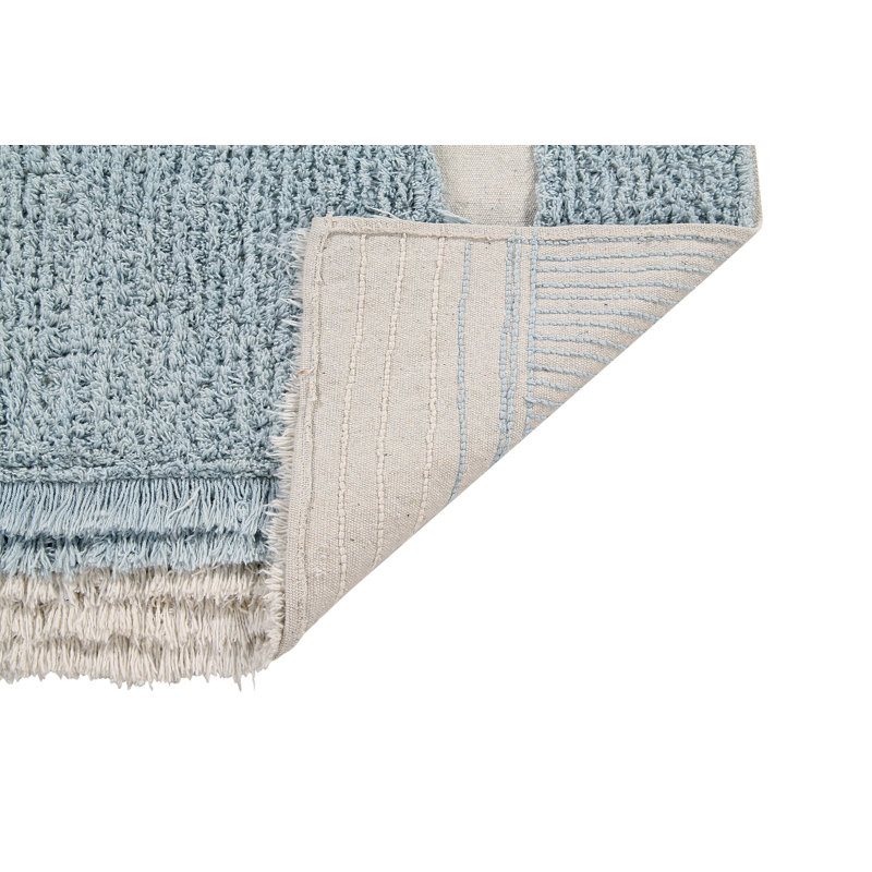 Ocean Shore Blue and Beige Wool Cotton Washable Rug 4' x 6'