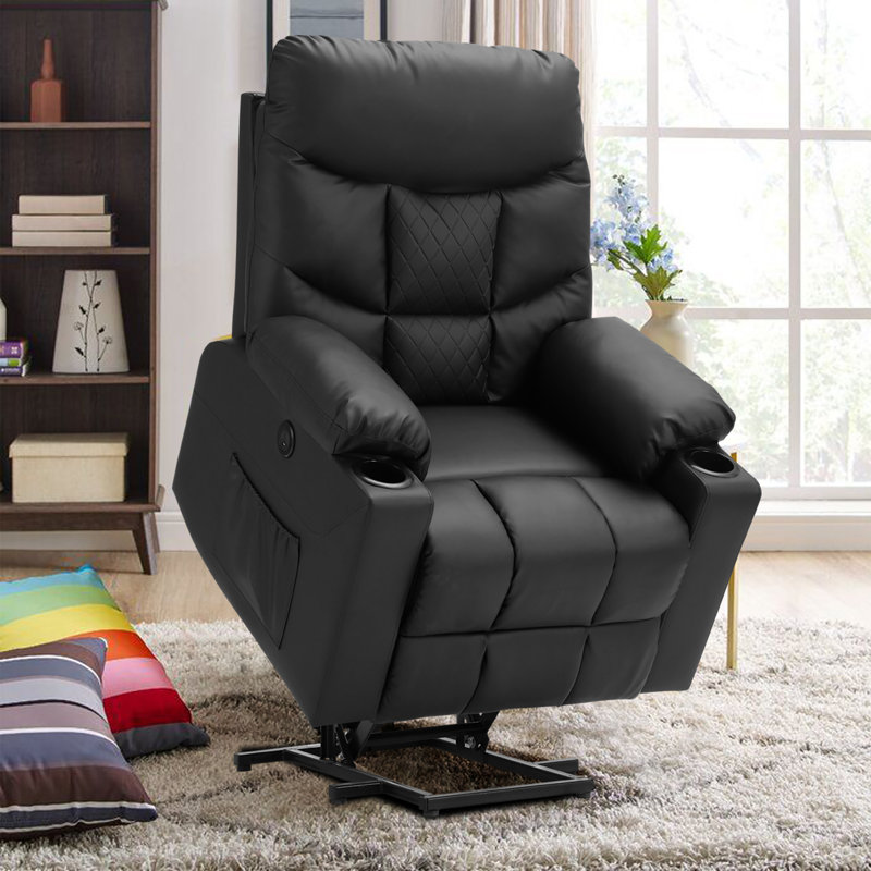 Fauteuil de massage inclinable chauffant en similicuir, Similicuir noir
