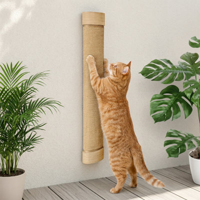 Wall-Mounted Large Cat Scratcher, Refillable Sisal Scratch Pad, Tall Vertical Modern Wooden Cat Wall Furniture