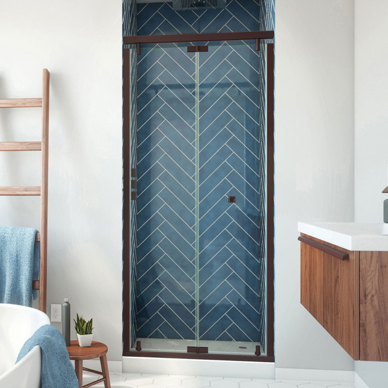 Dreamline Butterfly-S 34-35 1/2 In. W X 74 In. H Semi-Frameless Sliding Bi-Fold Shower Door In Brushed Nickel, Bronze
