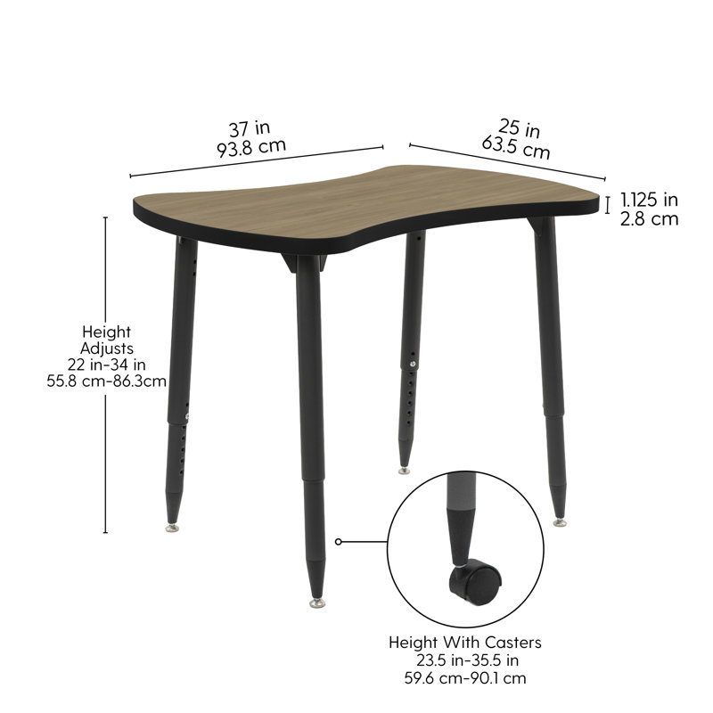 Table d'activité thermofusionnée avec pieds fuselés réglables Adapte 25 x 37, Chêne Pasadena, Noir