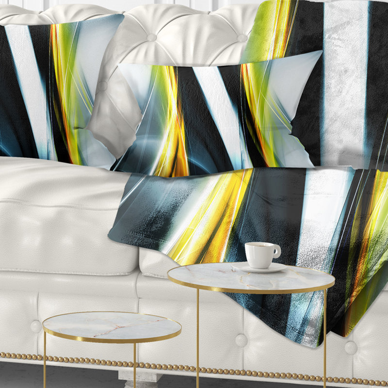 Fractal Lines Yellow White - Coussin imprimé abstrait